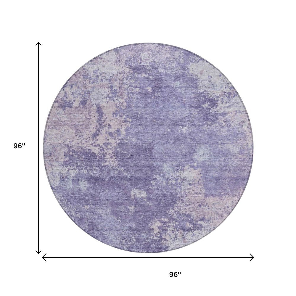 8' Plum And Gray Round Abstract Washable Indoor Outdoor Area Rug HomeRoots