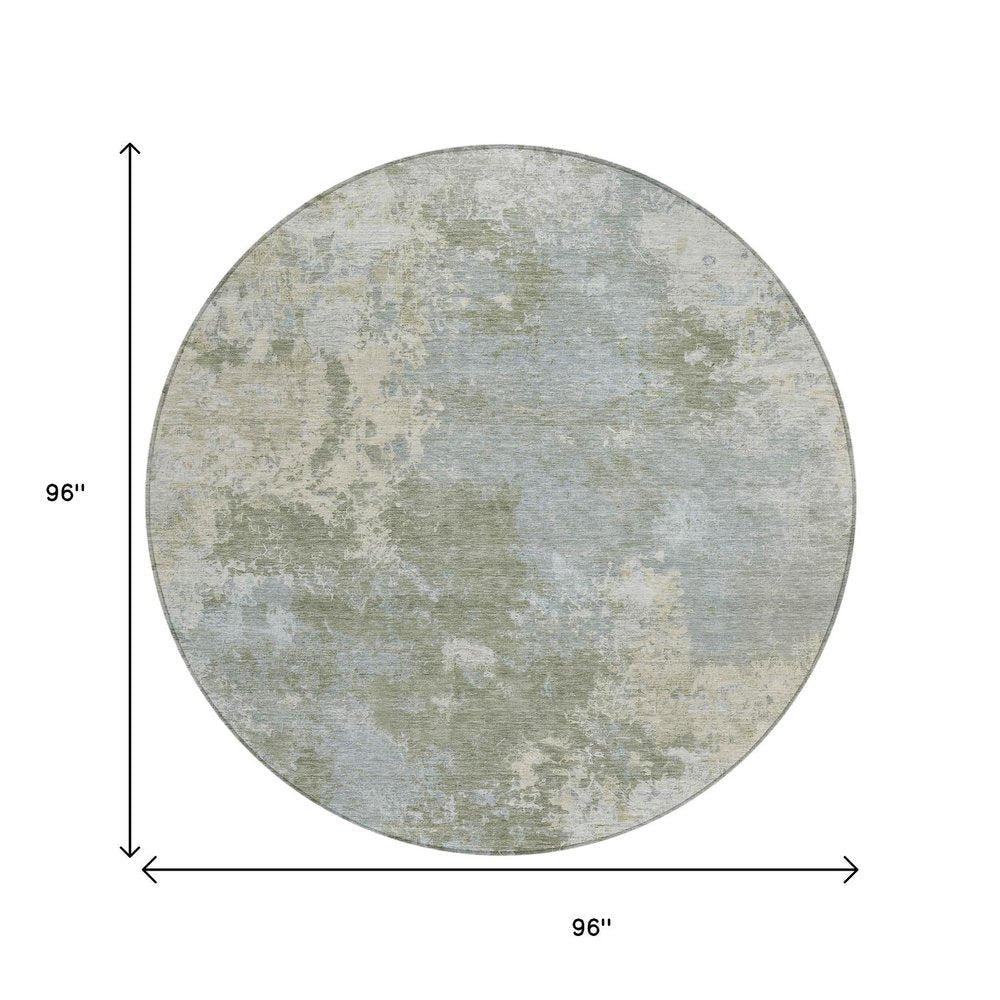 8' Sage And Gray Round Abstract Washable Indoor Outdoor Area Rug HomeRoots