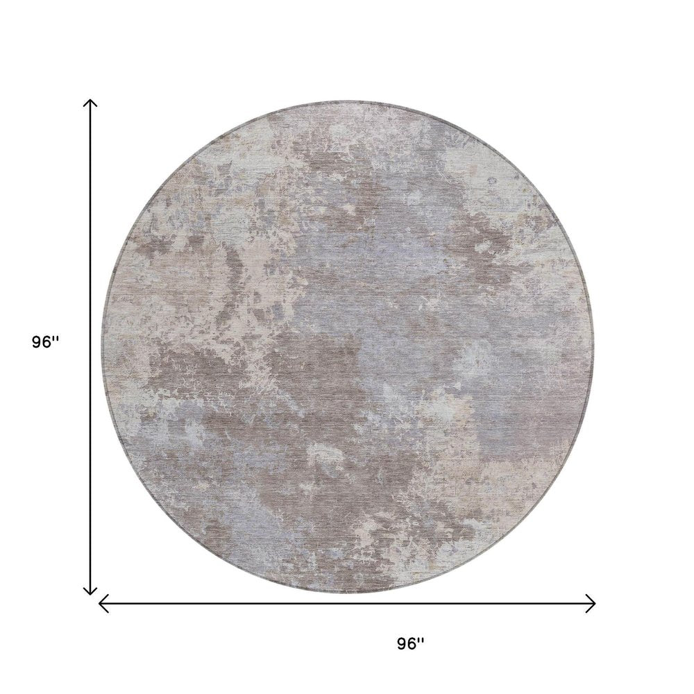8' Taupe And Beige Round Abstract Washable Indoor Outdoor Area Rug