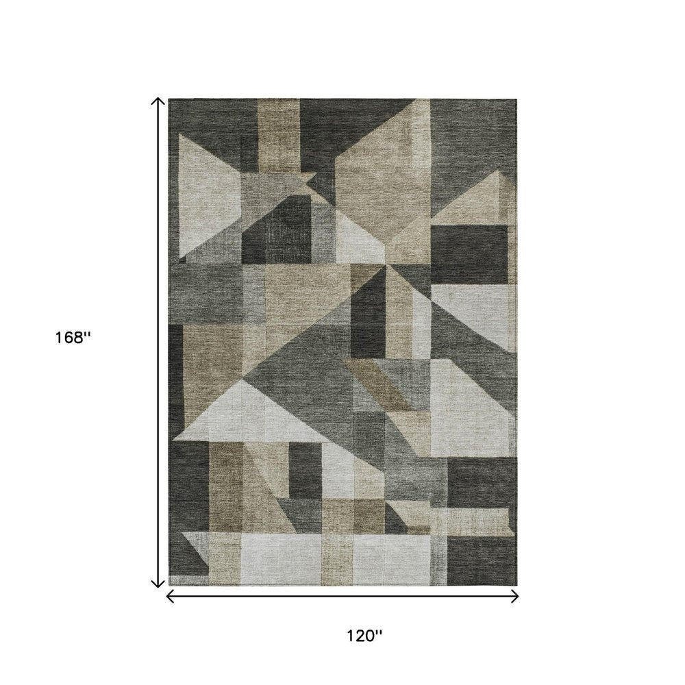 10' X 14' Pewter And Ivory Geometric Washable Indoor Outdoor Area Rug HomeRoots