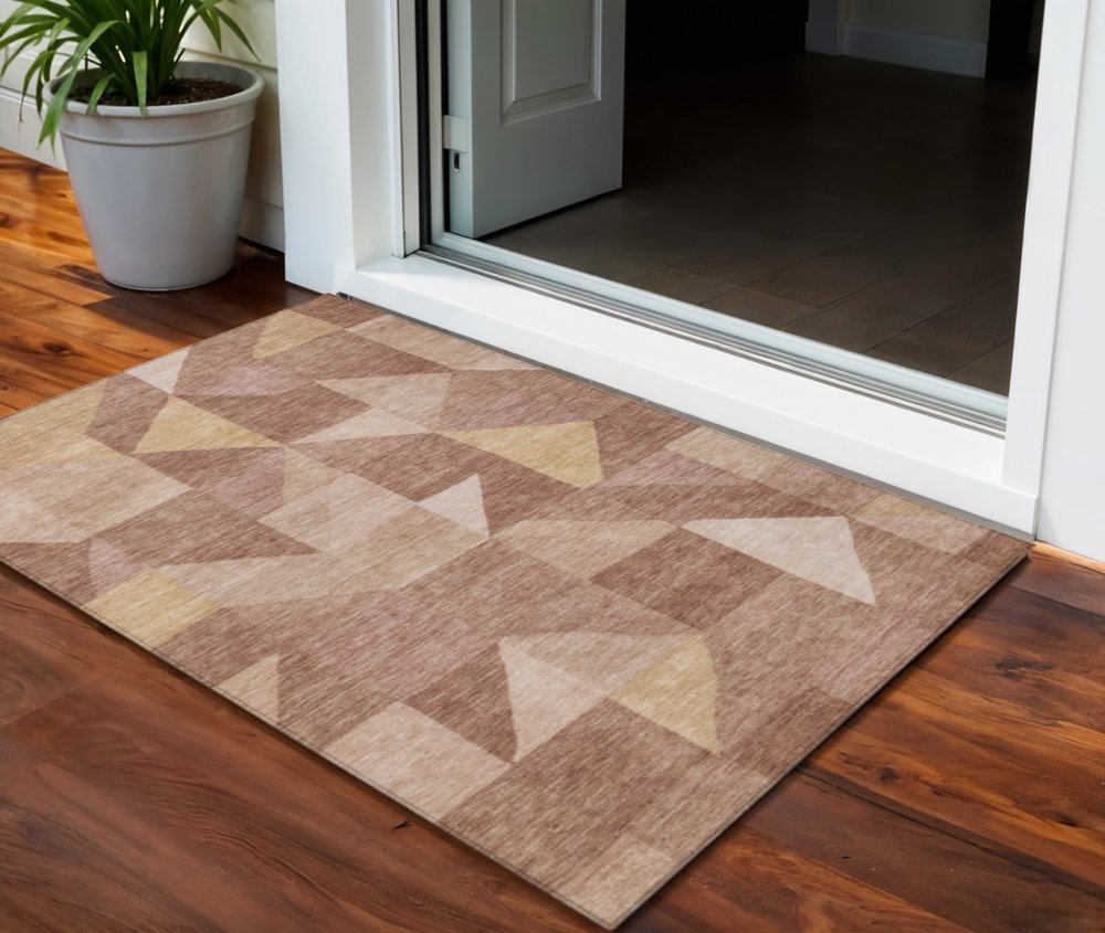 3' X 5' Blush And Wheat Geometric Washable Indoor Outdoor Area Rug HomeRoots