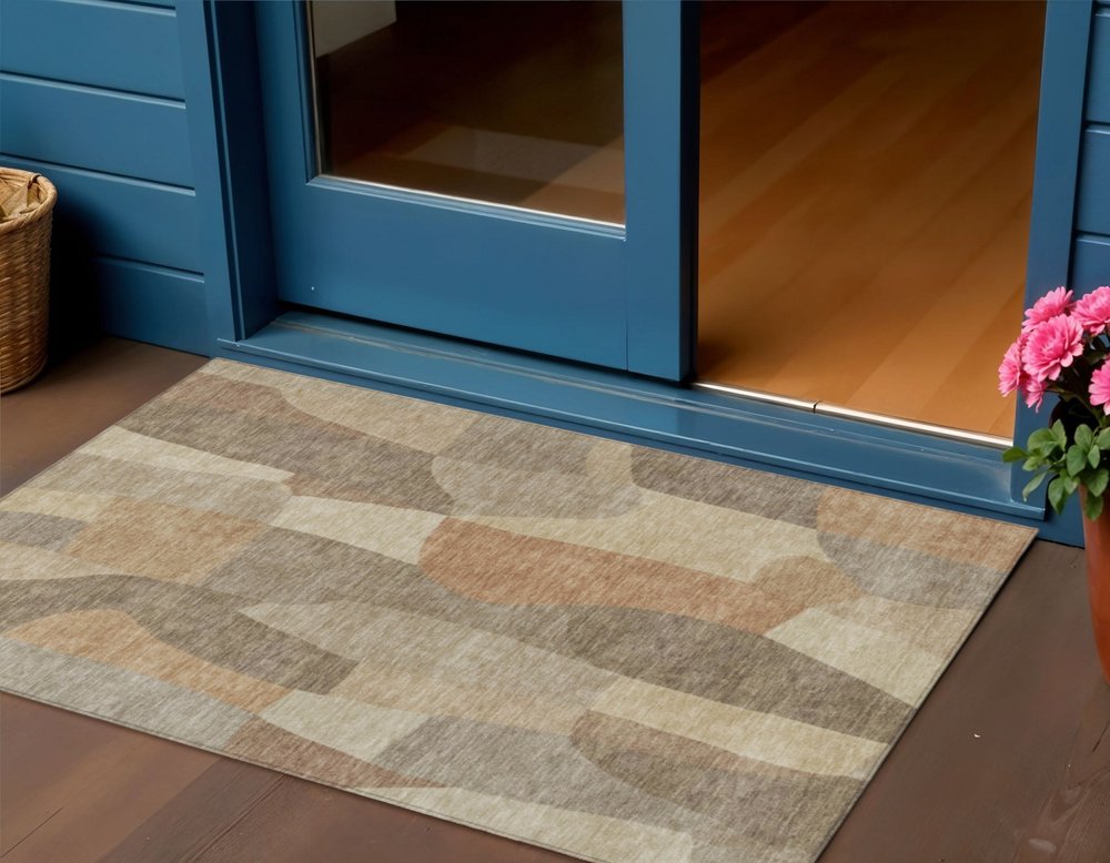 3' X 5' Khaki And Beige Abstract Washable Indoor Outdoor Area Rug HomeRoots