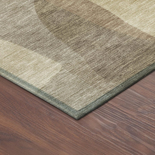 3' X 5' Khaki And Beige Abstract Washable Indoor Outdoor Area Rug