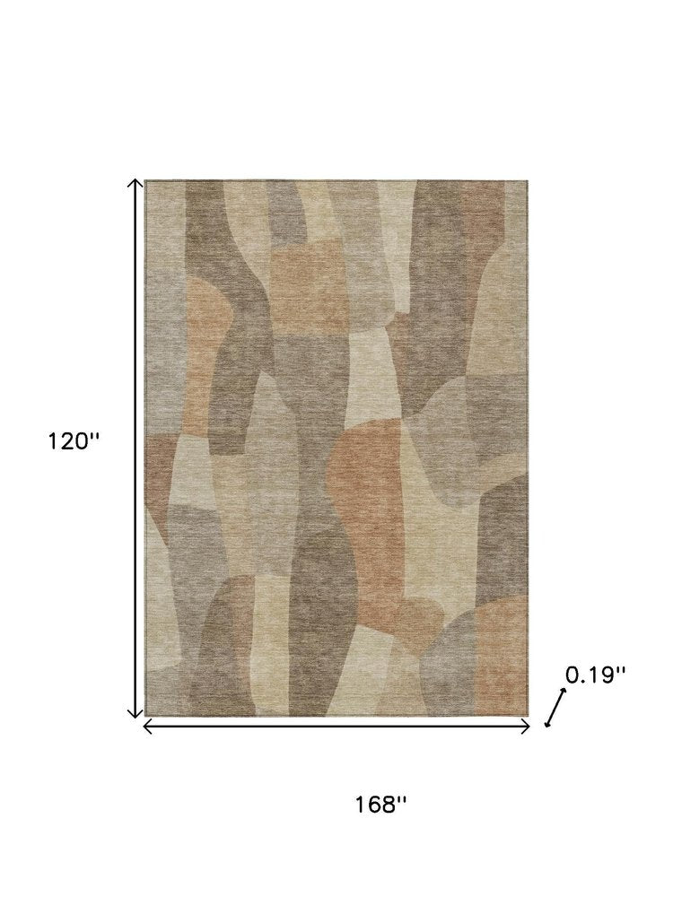 10' X 14' Khaki And Beige Abstract Washable Indoor Outdoor Area Rug HomeRoots