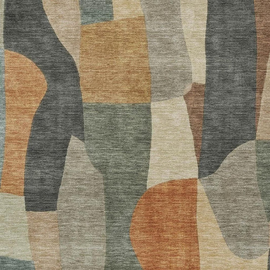 5' X 8' Terra Cotta And Gray Abstract Washable Indoor Outdoor Area Rug