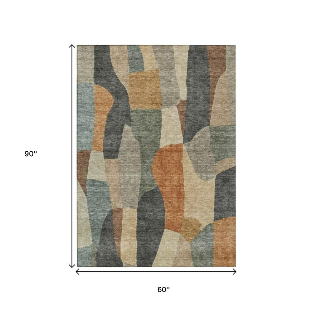 5' X 8' Terra Cotta And Gray Abstract Washable Indoor Outdoor Area Rug HomeRoots