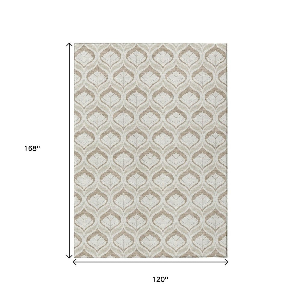 10' X 14' Beige And Taupe Geometric Washable Indoor Outdoor Area Rug HomeRoots
