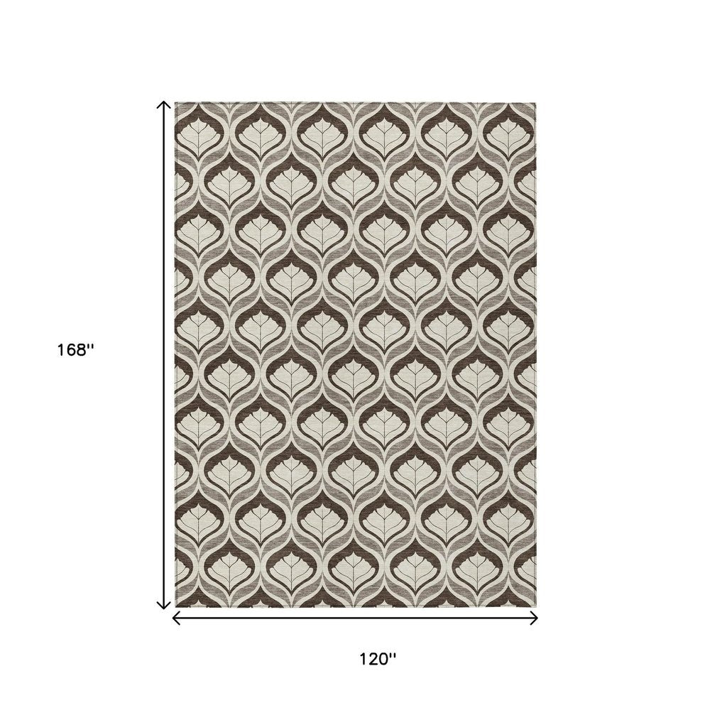 10' X 14' Brown And Beige Geometric Washable Indoor Outdoor Area Rug HomeRoots