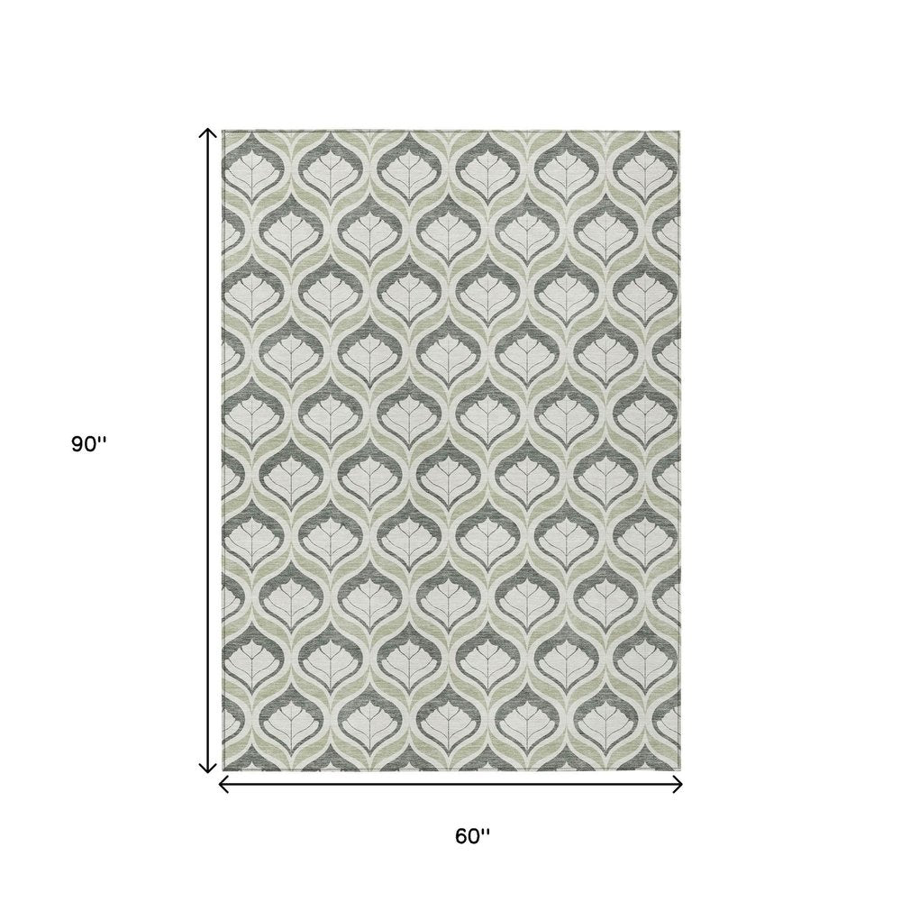 5' X 8' Lime Green And Beige Geometric Washable Indoor Outdoor Area Rug HomeRoots
