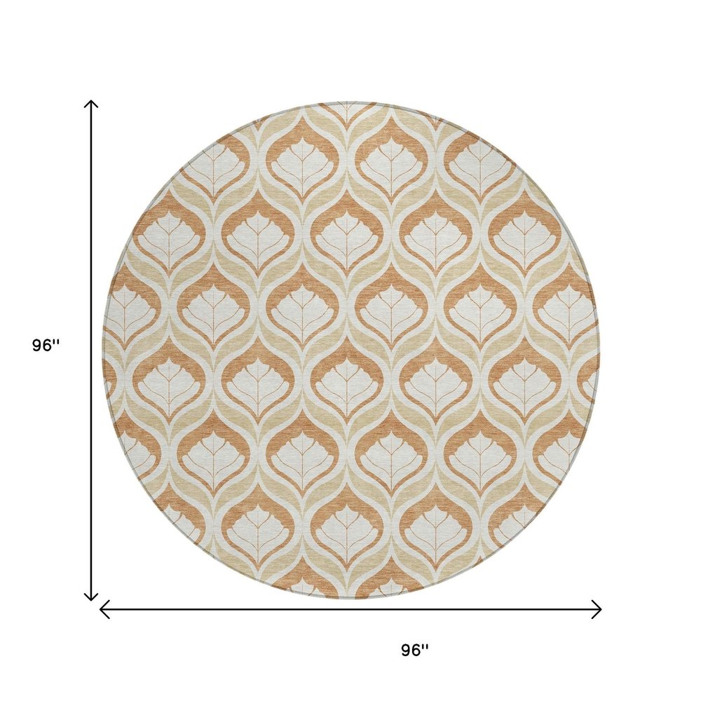 8' Copper And Beige Round Geometric Washable Indoor Outdoor Area Rug HomeRoots