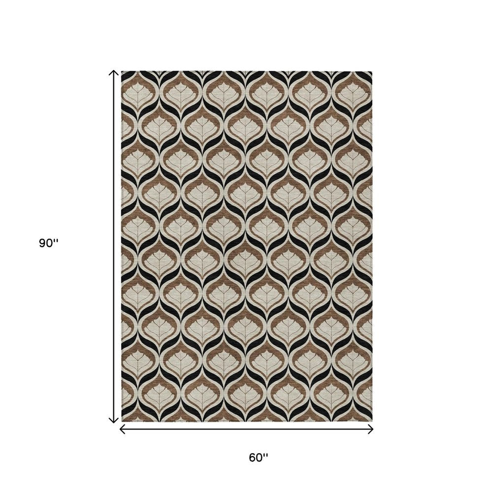 5' X 8' Chocolate Beige And Brown Geometric Washable Indoor Outdoor Area Rug HomeRoots