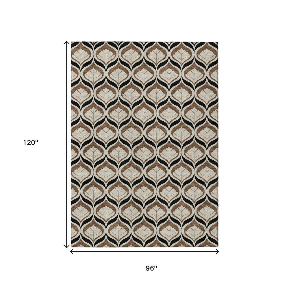 8' X 10' Chocolate Beige And Brown Geometric Washable Indoor Outdoor Area Rug HomeRoots