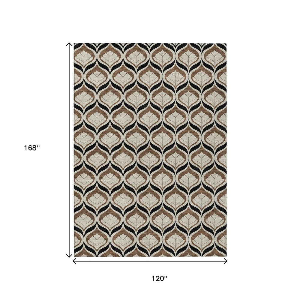 10' X 14' Chocolate Beige And Brown Geometric Washable Indoor Outdoor Area Rug HomeRoots