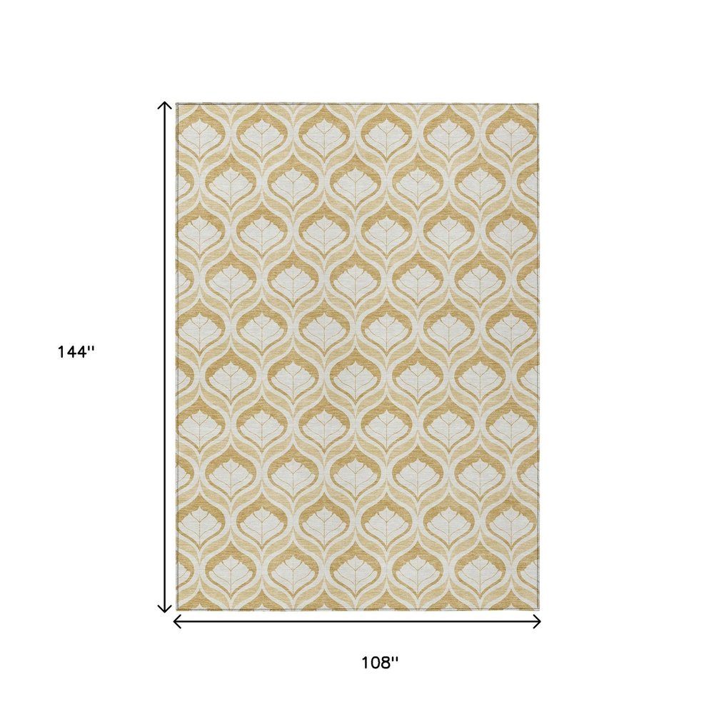 9' X 12' Gold And Ivory Geometric Washable Indoor Outdoor Area Rug HomeRoots