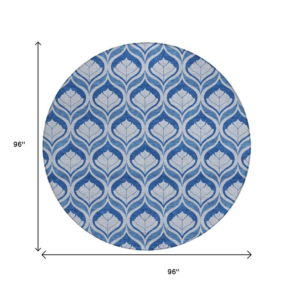 8' Navy Blue And Sky Blue Round Geometric Washable Indoor Outdoor Area Rug HomeRoots