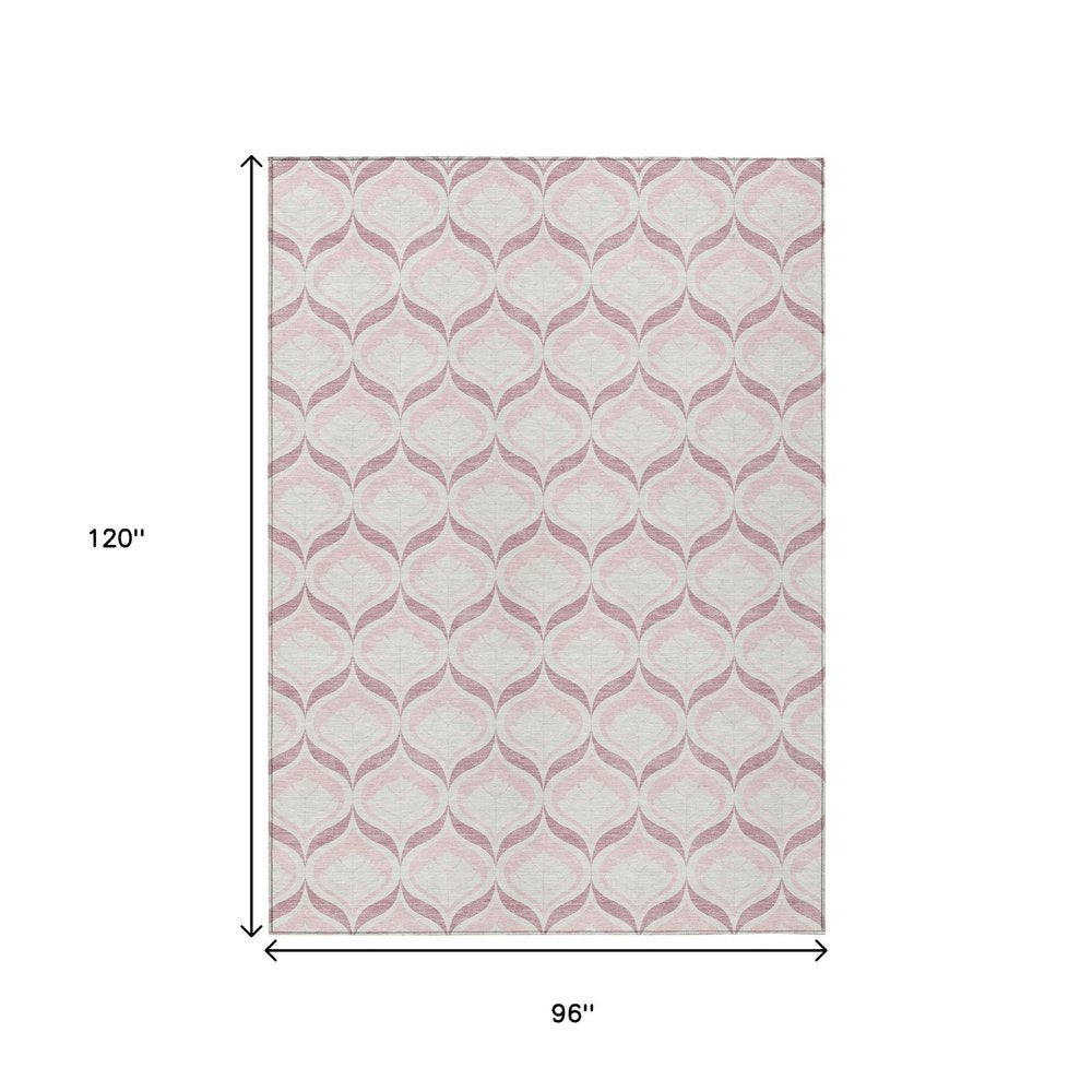 8' X 10' Pink And Ivory Geometric Washable Indoor Outdoor Area Rug HomeRoots