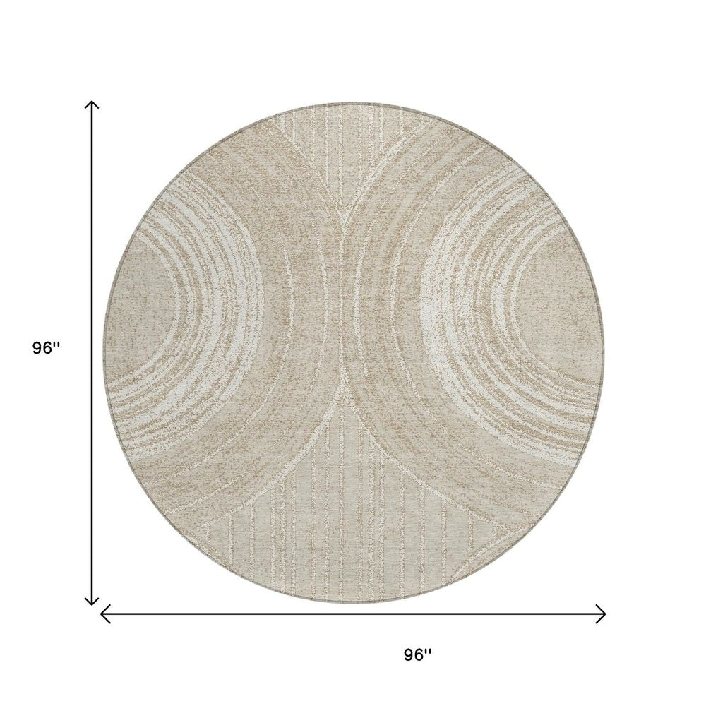 8' Beige And Tan Round Geometric Washable Indoor Outdoor Area Rug HomeRoots