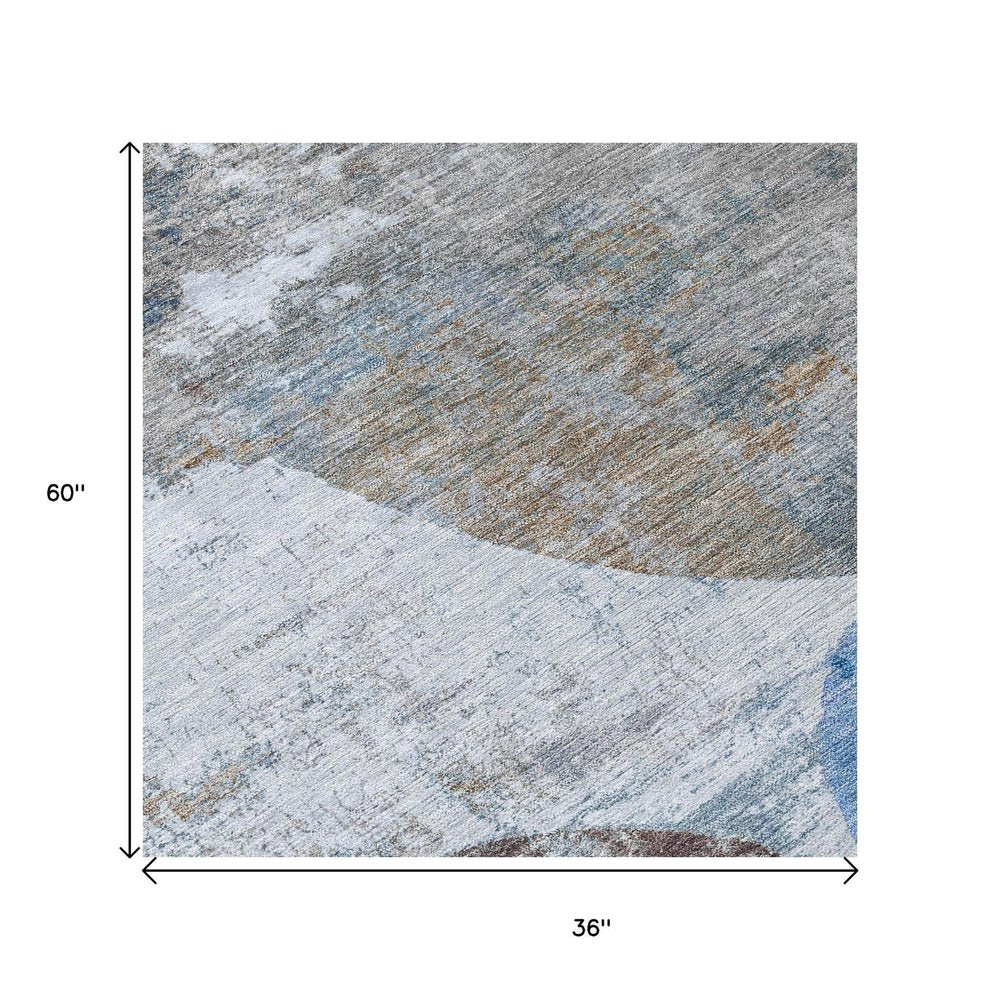 3' X 5' Blue And Beige Geometric Washable Indoor Outdoor Area Rug HomeRoots