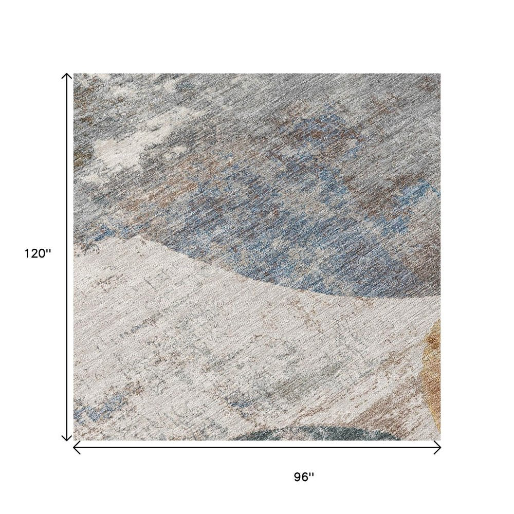 8' X 10' Khaki Gray And Ivory Geometric Washable Indoor Outdoor Area Rug HomeRoots
