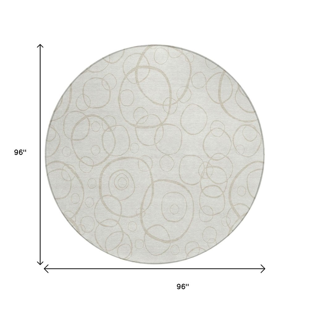 8' Ivory And Beige Round Geometric Washable Indoor Outdoor Area Rug HomeRoots