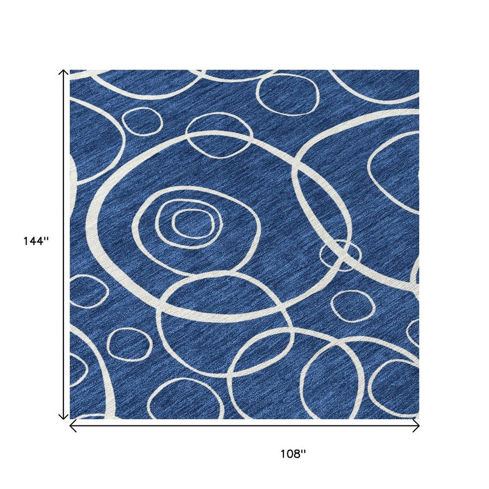 9' X 12' Navy Blue And Ivory Geometric Washable Indoor Outdoor Area Rug HomeRoots