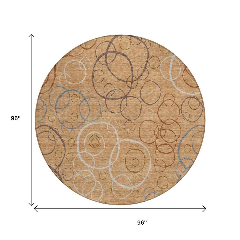 8' Copper Silver And Rust Round Geometric Washable Indoor Outdoor Area Rug HomeRoots
