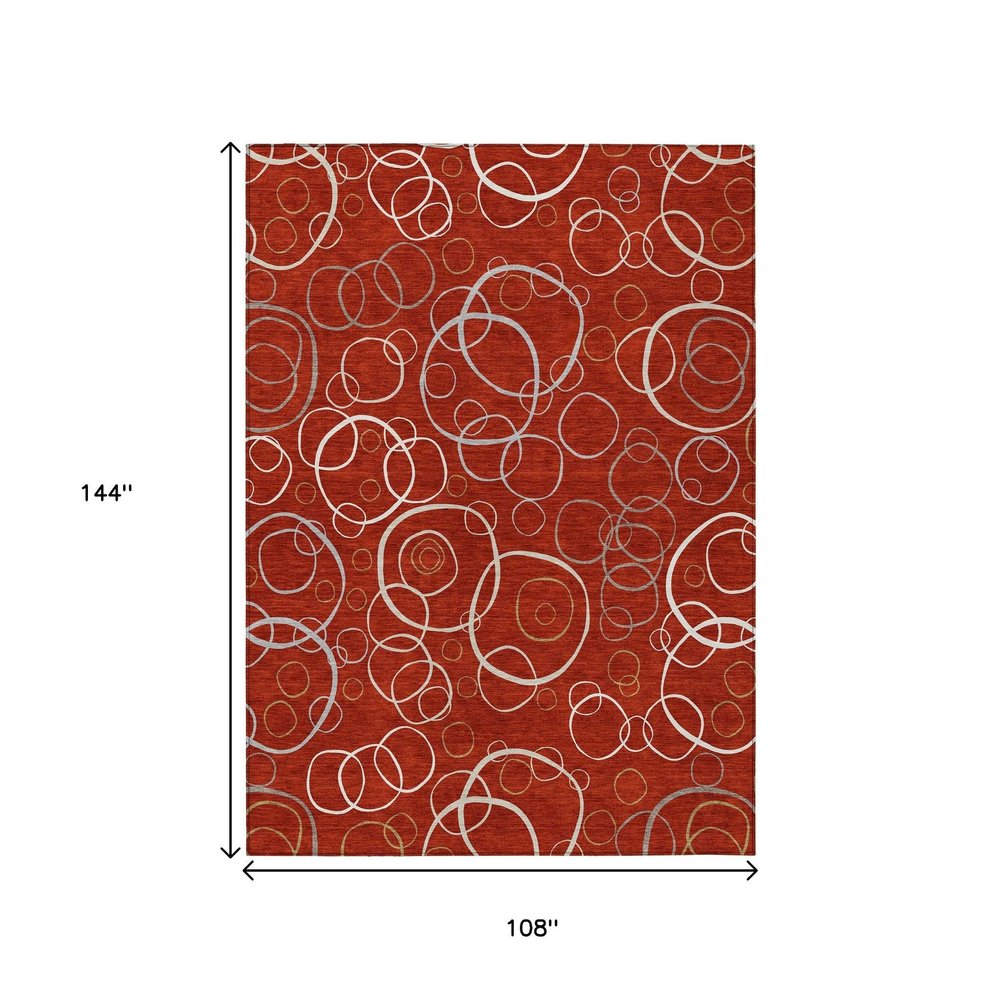 9' X 12' Red And Ivory Geometric Washable Indoor Outdoor Area Rug HomeRoots