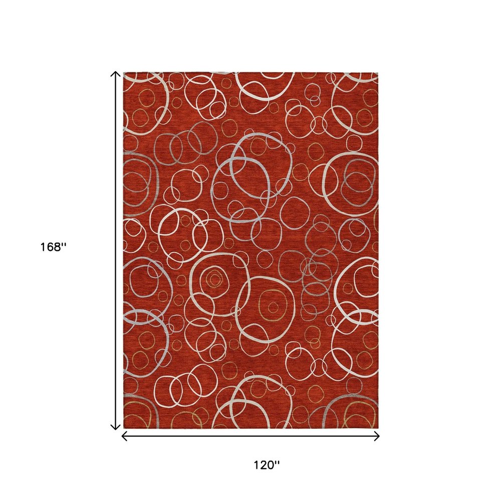 10' X 14' Red And Ivory Geometric Washable Indoor Outdoor Area Rug HomeRoots