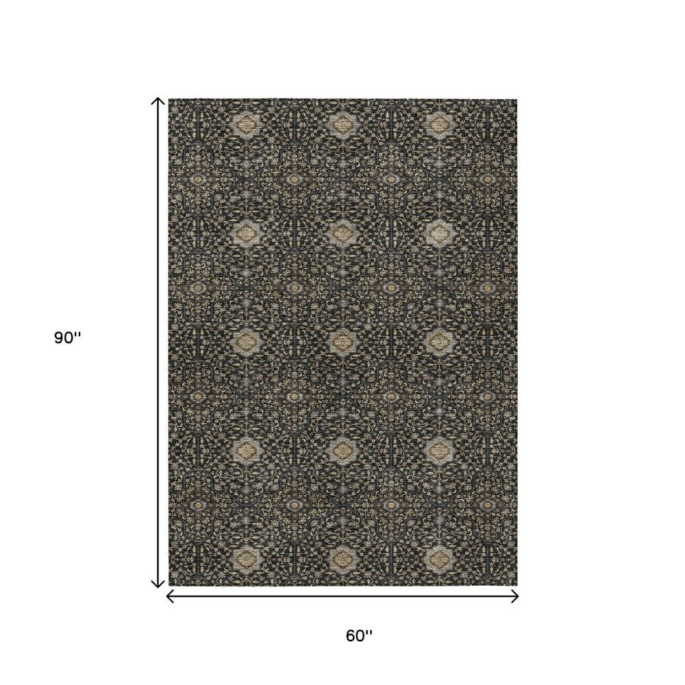 5' X 8' Black Brown And Gray Oriental Washable Indoor Outdoor Area Rug HomeRoots