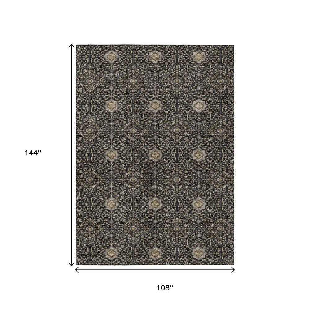 9' X 12' Black Brown And Gray Oriental Washable Indoor Outdoor Area Rug HomeRoots