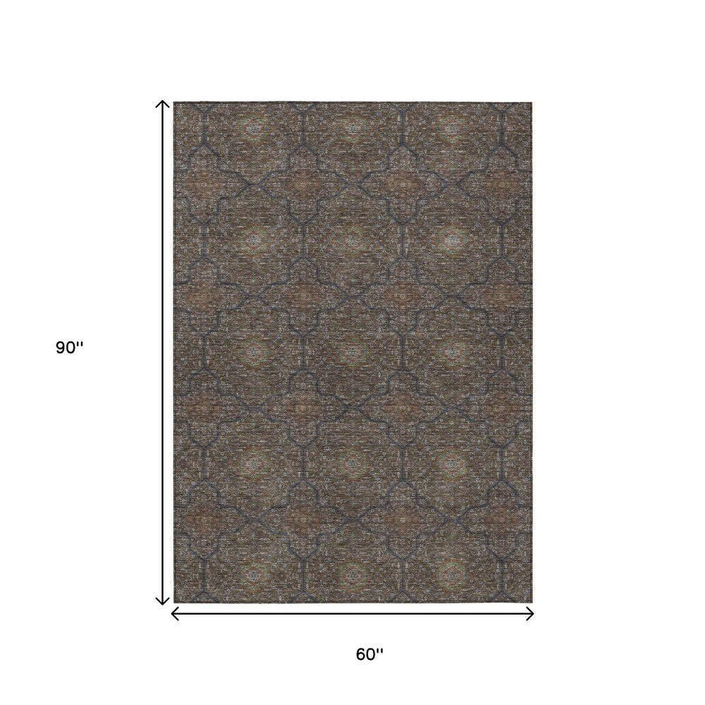 5' X 8' Chocolate Gray And Terra Cotta Oriental Washable Indoor Outdoor Area Rug HomeRoots
