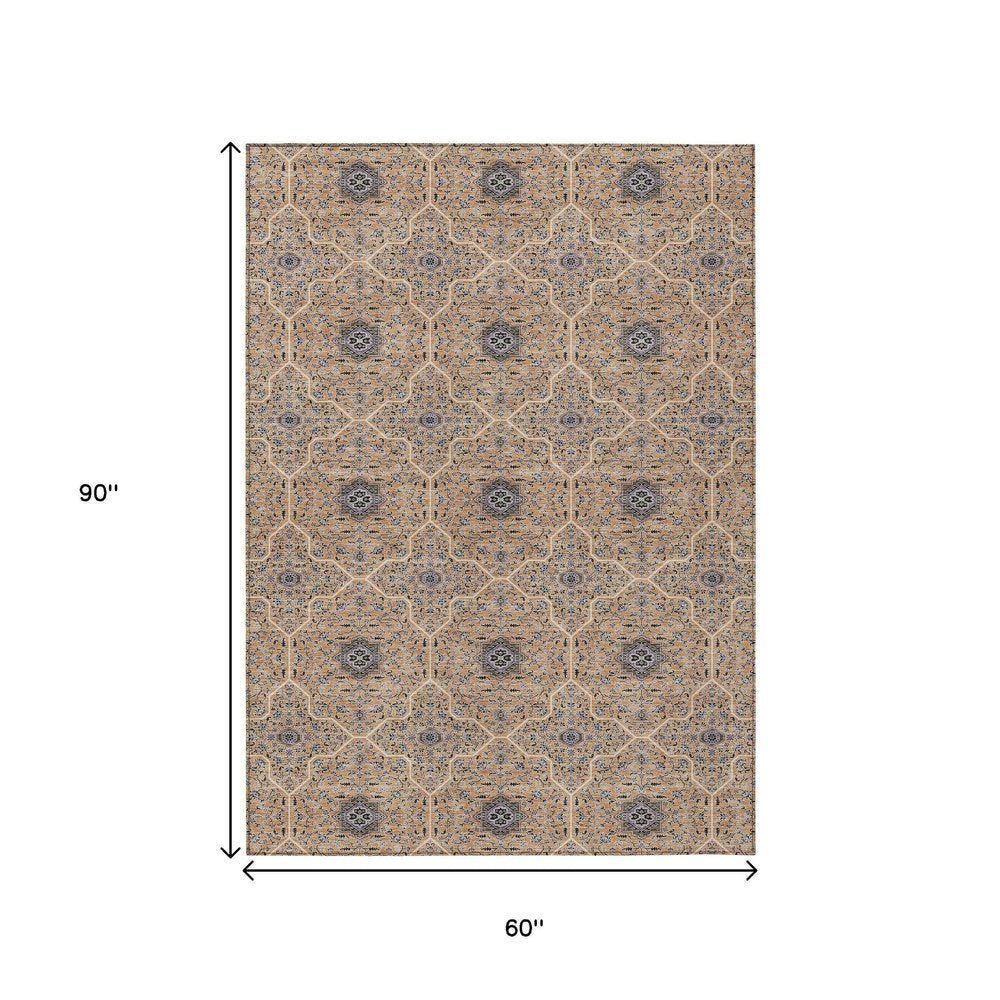 5' X 8' Copper Black And Brown Oriental Washable Indoor Outdoor Area Rug HomeRoots