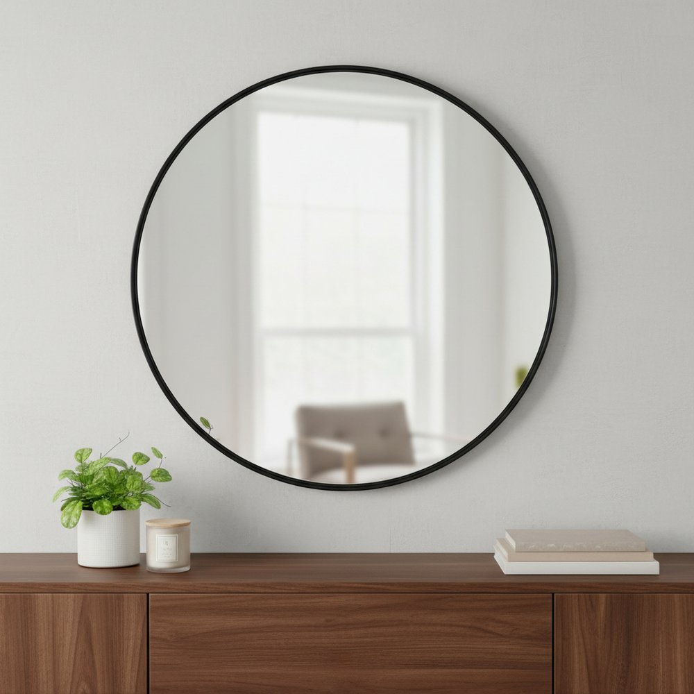 24" Black Round Framed Accent Mirror HomeRoots
