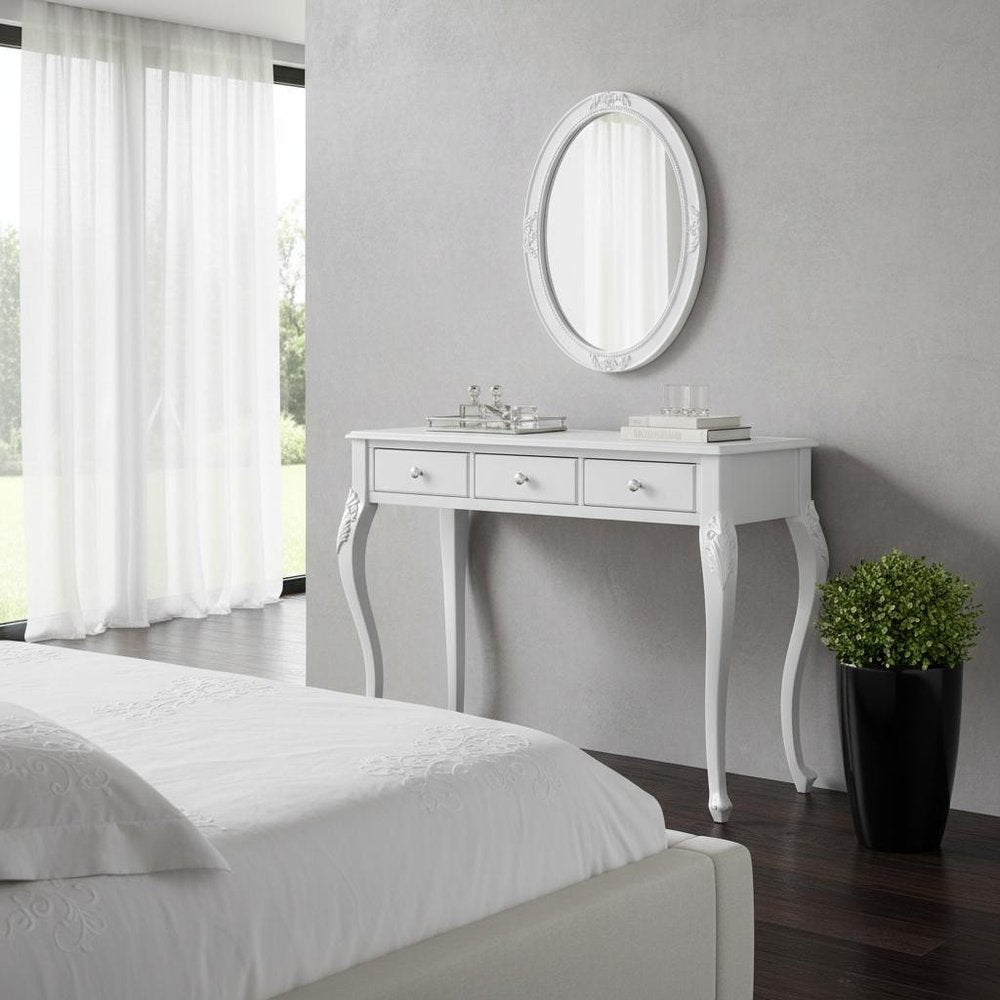 39" Silver Wood Mirrored Three Drawer Vanity Table HomeRoots