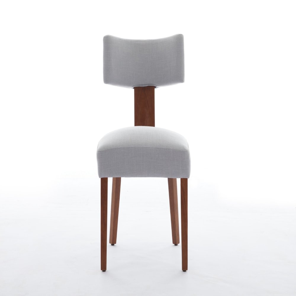 Set of Two Beige White And Brown Linen And Solid Wood Wing Back Dining Side Chairs HomeRoots