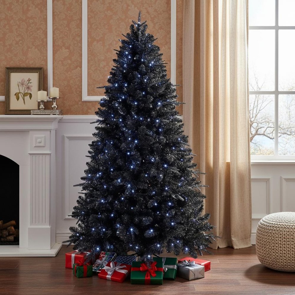 5' Black Pre Lit Full Spruce Christmas Tree HomeRoots