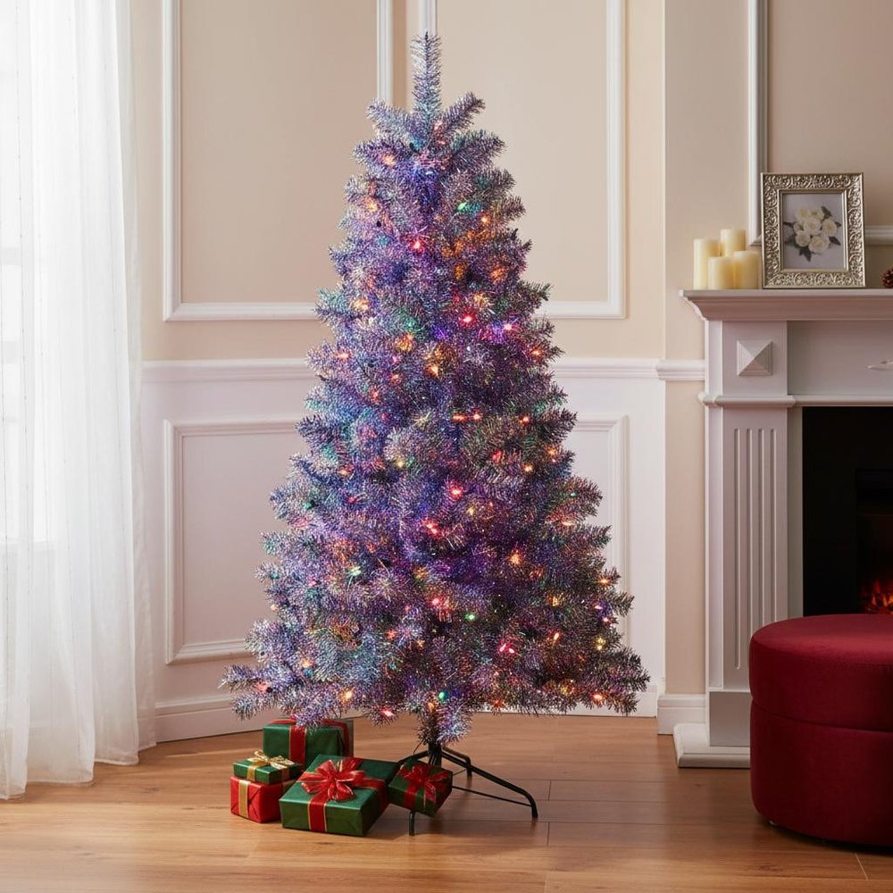 6' Silver Pre Lit Full Tinsel Christmas Tree HomeRoots