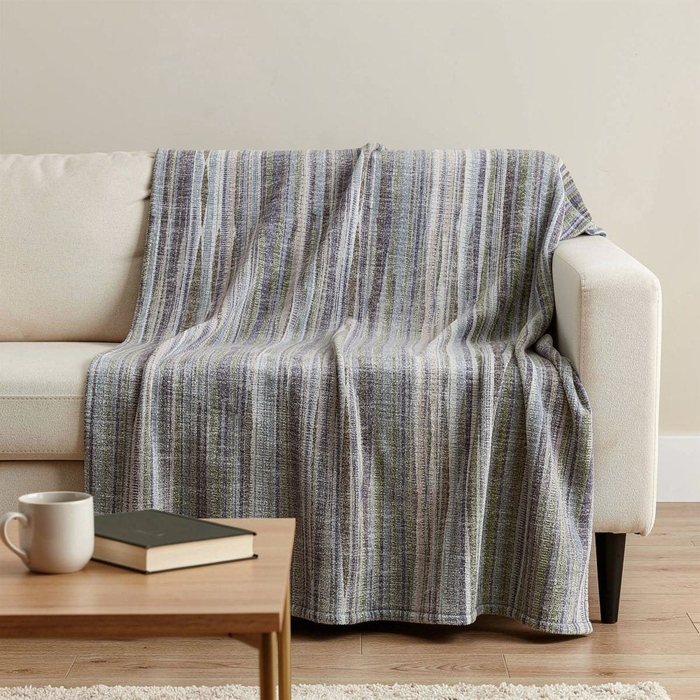 50" X 70" Plum And Ivory Striped Microfiber Plush Throw Blanket HomeRoots