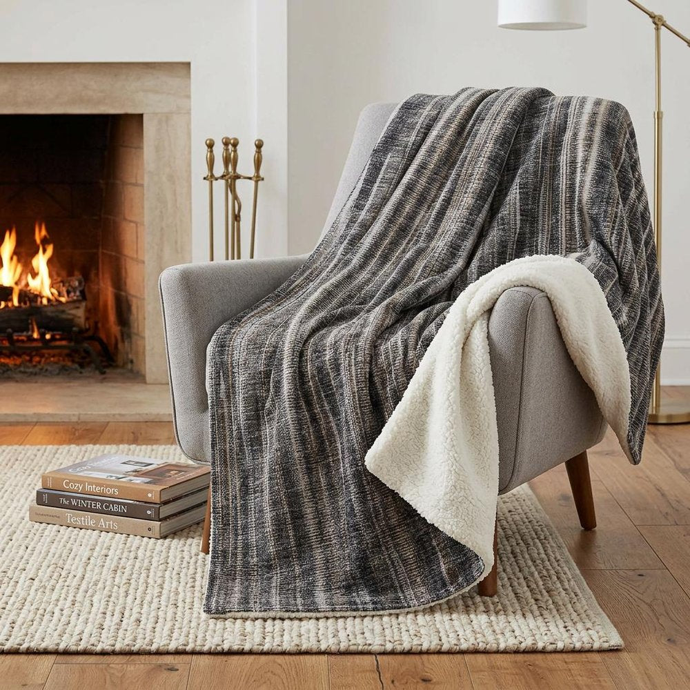 50" X 70" Brown And Beige Striped Plush Throw Blanket HomeRoots