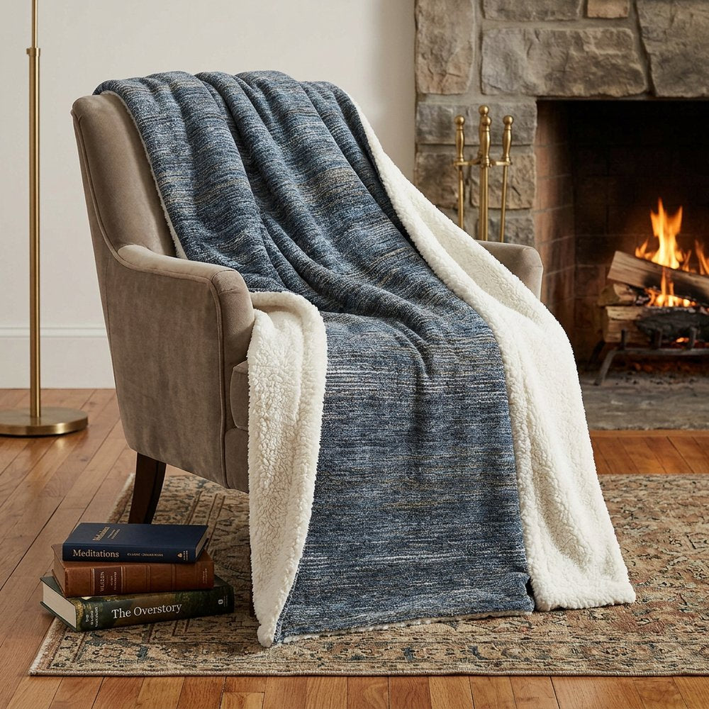 50" X 70" Blue And Gold Abstract Polyester Woven Plush Throw Blanket HomeRoots