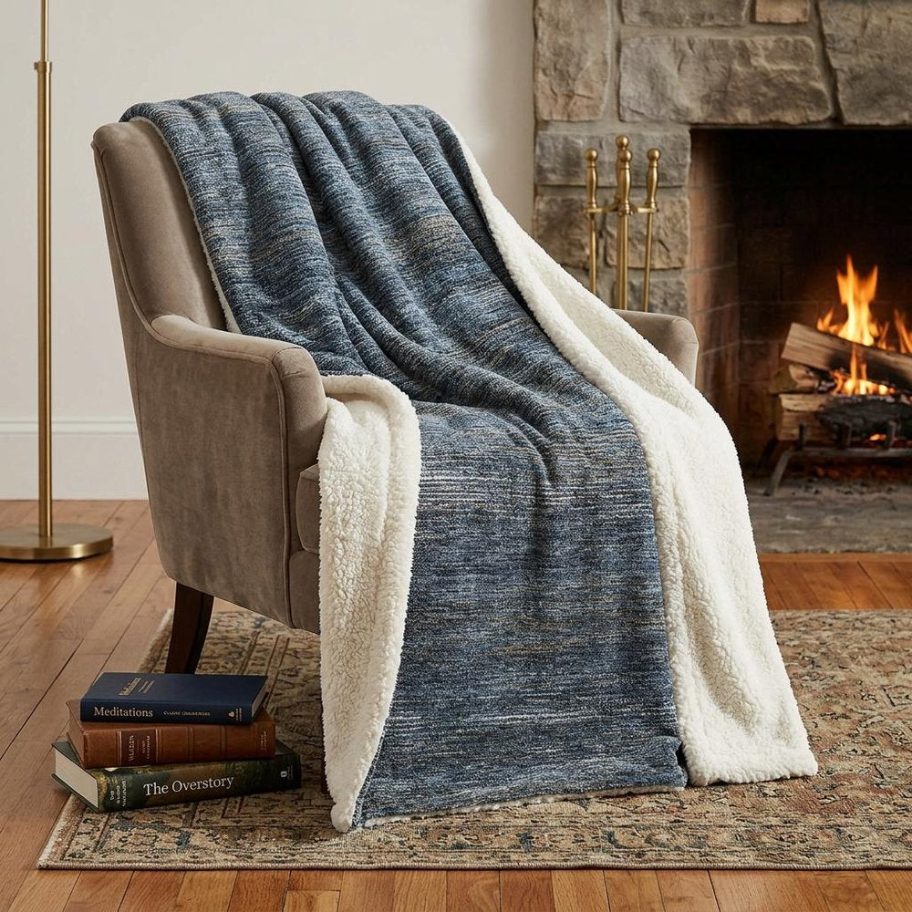 50" X 70" Blue And Gold Abstract Plush Throw Blanket HomeRoots