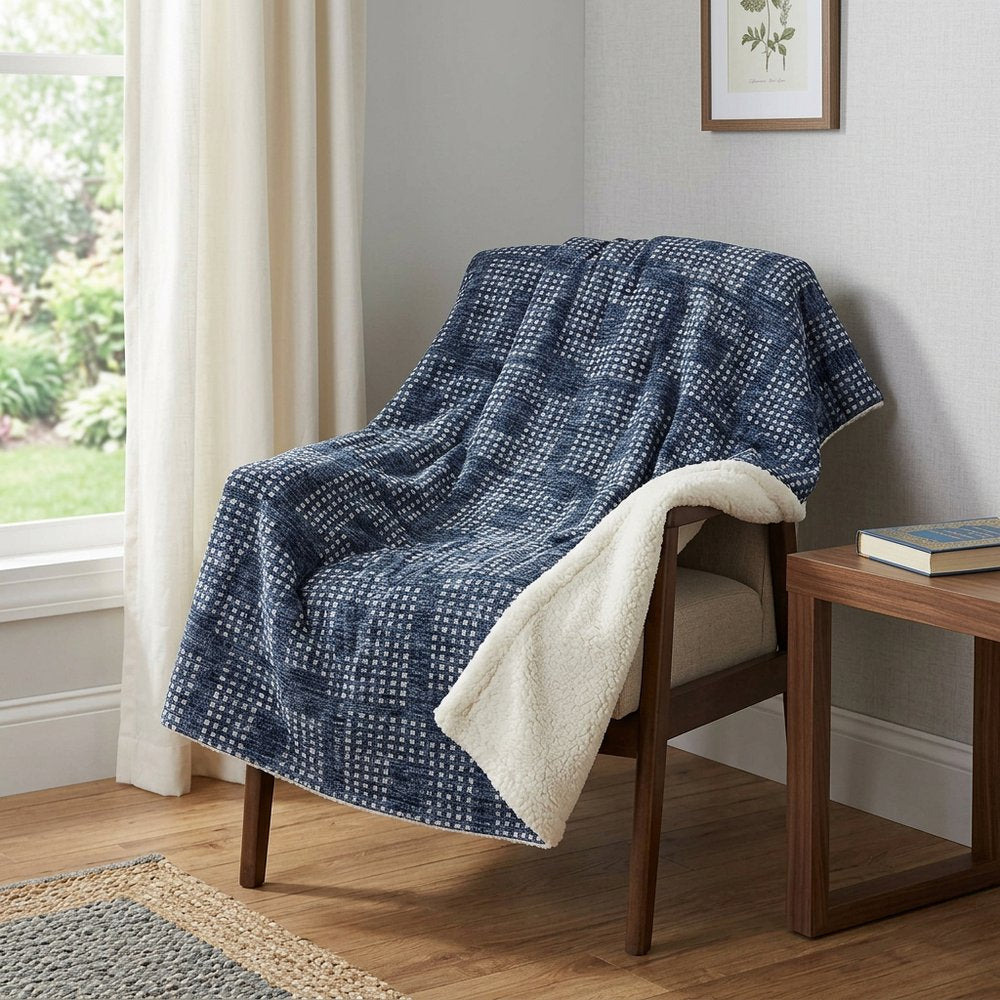 50" X 70" Blue And Ivory Geometric Polyester Woven Plush Throw Blanket HomeRoots