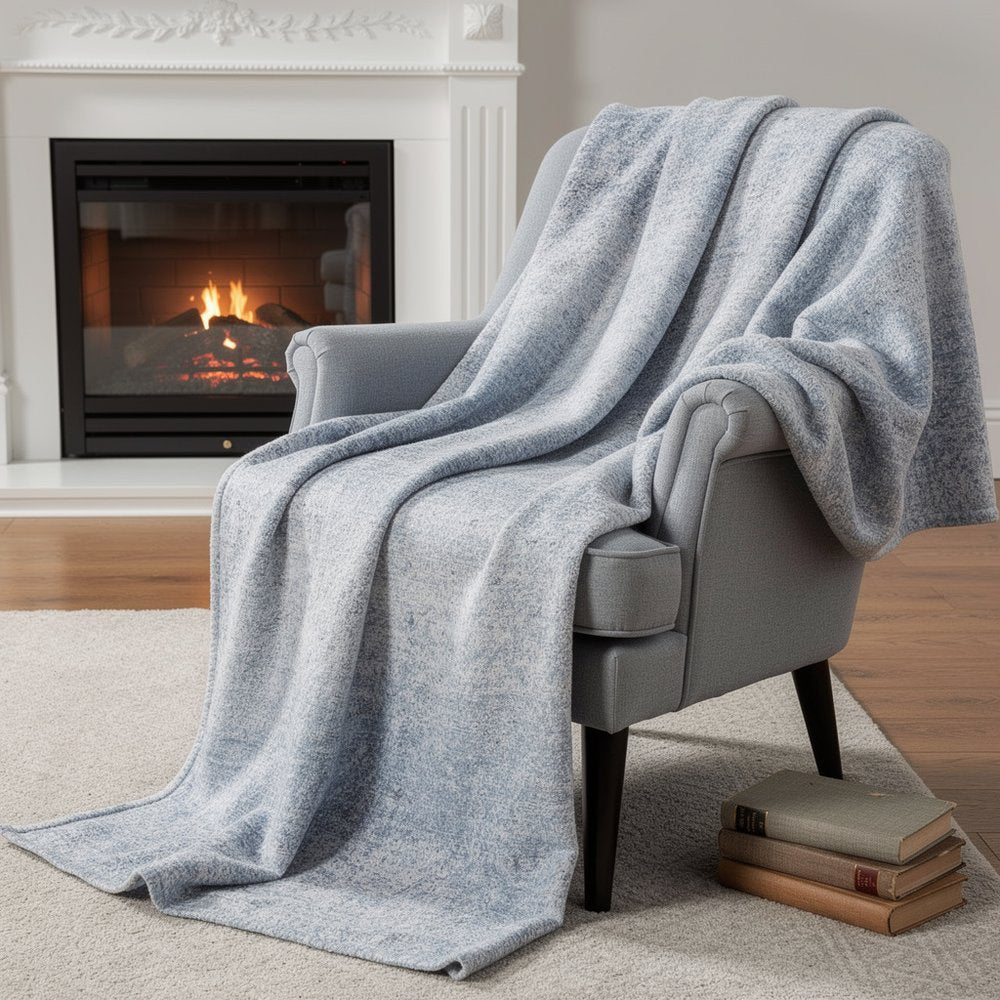 50" X 70" Blue And Beige Abstract Microfiber Plush Throw Blanket HomeRoots