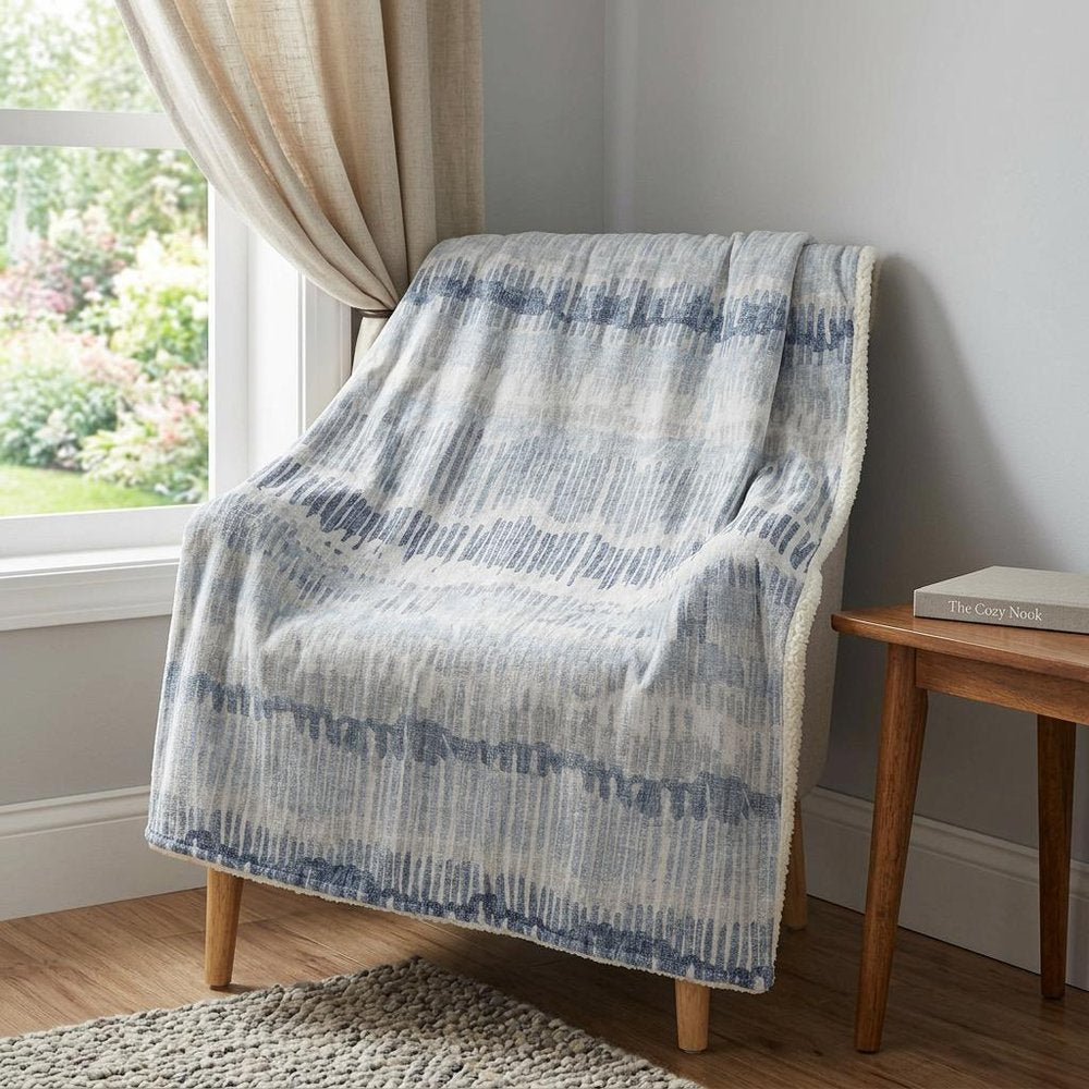 50" X 70" Blue And Beige Abstract Polyester Woven Plush Throw Blanket HomeRoots