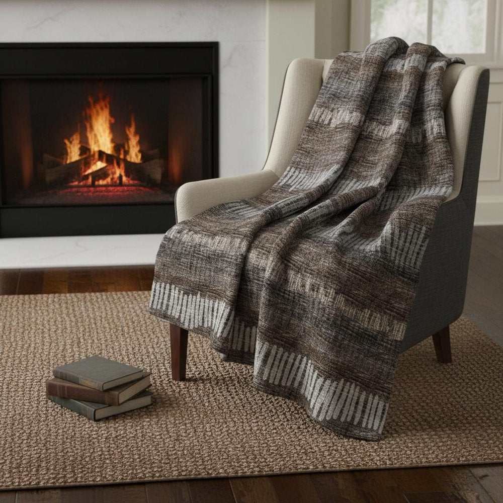50" X 70" Brown And Beige Abstract Microfiber Plush Throw Blanket HomeRoots