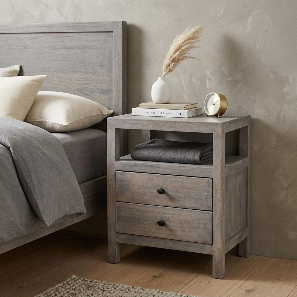 24" Ash Gray Solid Wood Distressed Two Drawer Nightstand HomeRoots