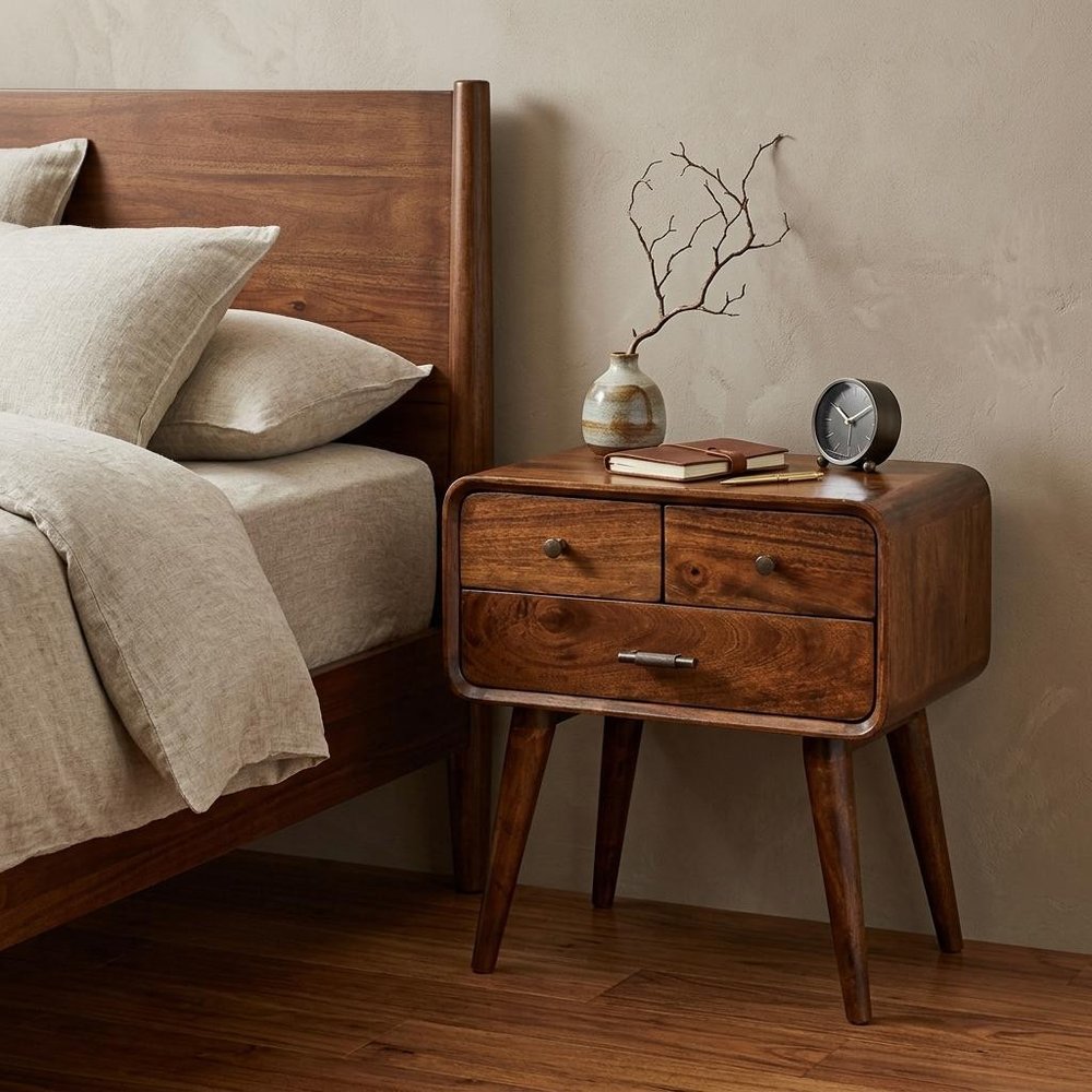 22" Chestnut Solid Wood Three Drawer Nightstand