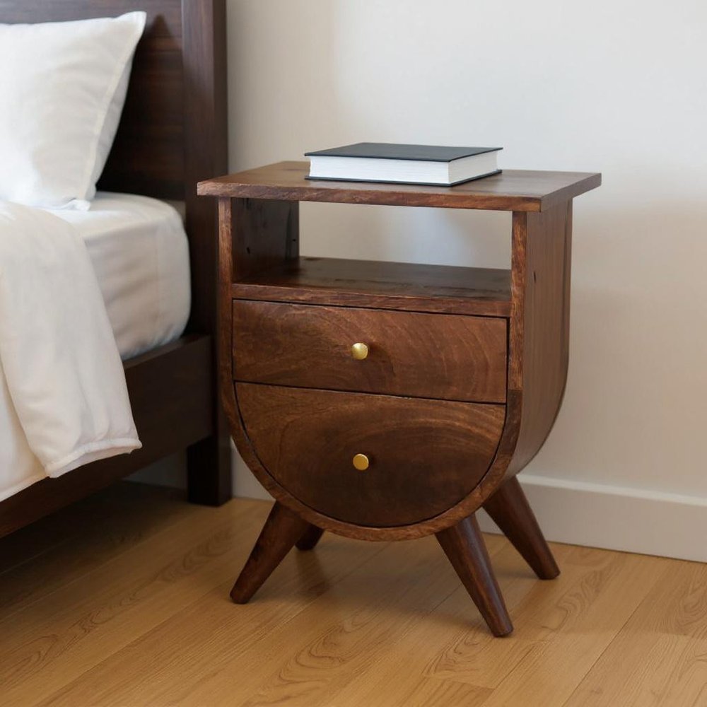 21" Brown Solid Wood Two Drawer Nightstand HomeRoots
