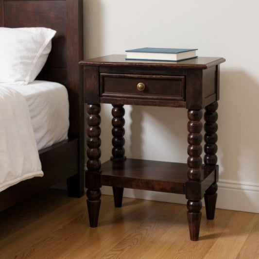 24" Brown Solid Wood One Drawer Nightstand