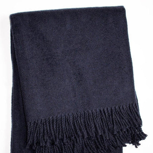 55" X 70" Navy Blue Cotton Blend Plush Throw Blanket with Fringe